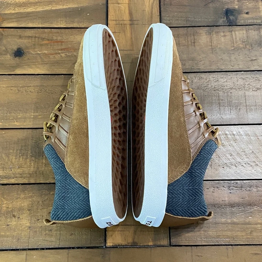 Tsubo Mens Brown Leather Suede Herringbone Low Top Sneakers Size 9